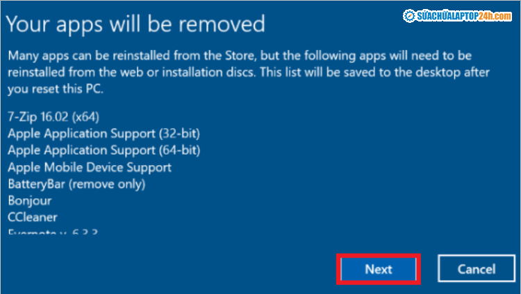 Danh sách phần mềm sẽ bị xóa