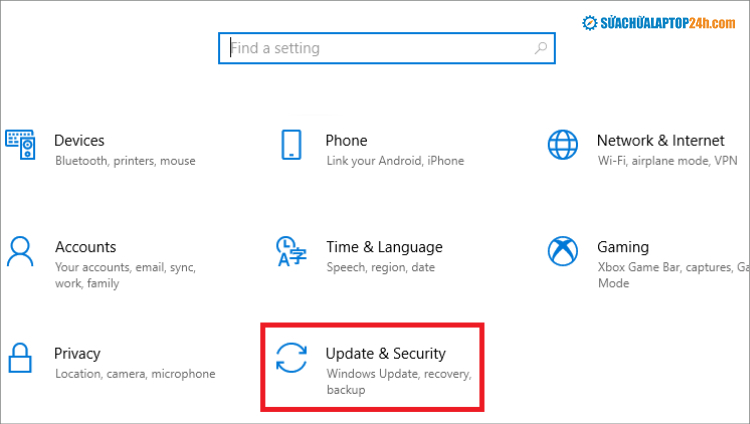 Chọn Update & security như trên màn hình