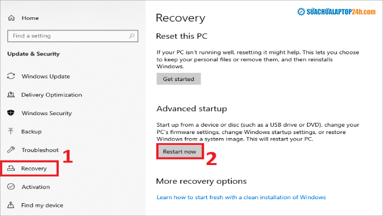 Tại phần Advanced startup, chọn Restart now