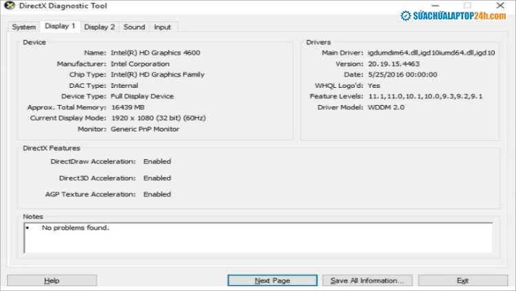 Các thông tin liên quan hiển thị trên màn hình