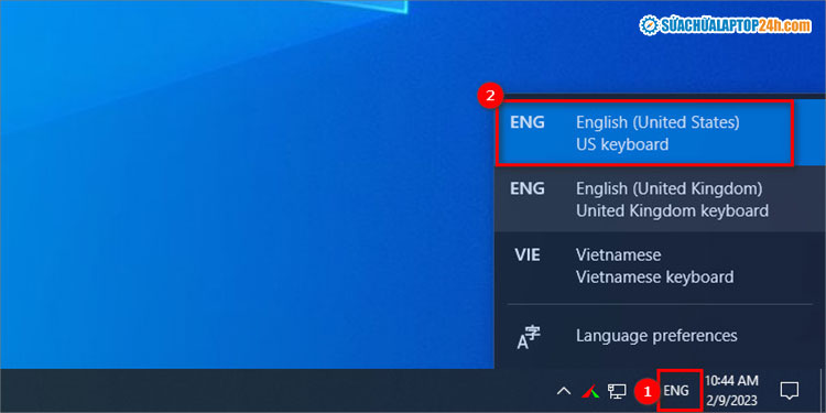 Chọn English (United States) hoặc Vietnamese