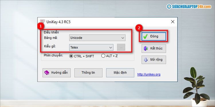 Thiết lập cài đặt chuẩn cho bộ gõ tiếng Việt như hình