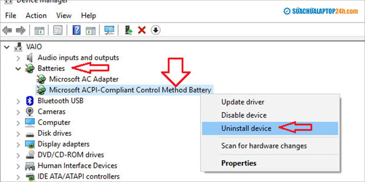 Chọn Uninstall Device hoặc Update Driver