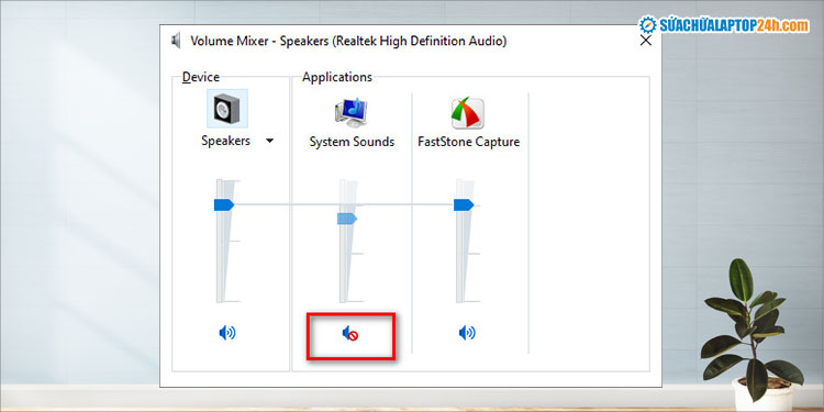 Nhấn vào biểu tượng loa bên dưới để bật lại âm thanh cho ứng dụng hoặc hệ thống