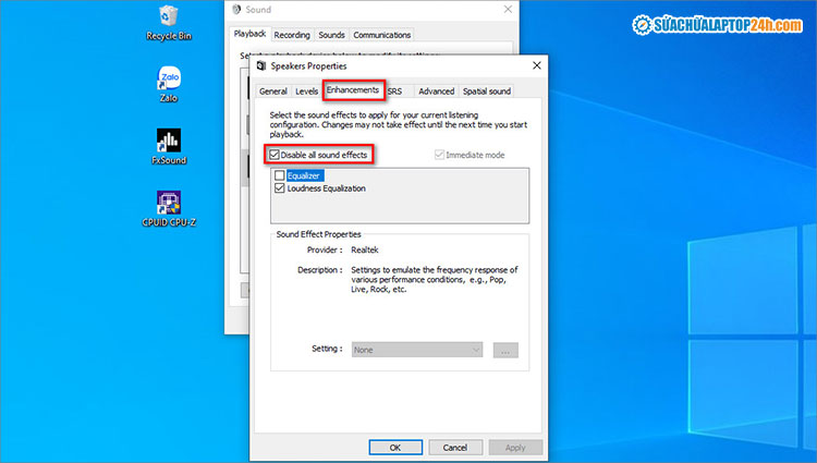 Tích chọn ô Disable all Sound Effect