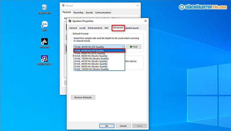 Chọn lần lượt các định dạng âm thanh khác nhau
