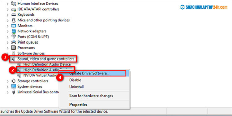 Chọn thứ tự như hình để cập nhật Driver loa laptop