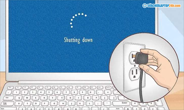 Đảm bảo tắt máy và rút phích cắm điện trước khi vệ sinh bàn phím laptop