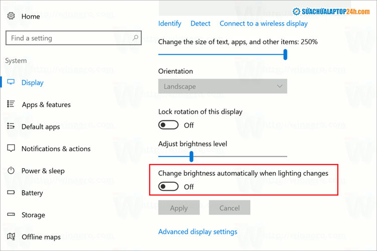 Tắt tính năng tự động điều chỉnh độ sáng màn hình