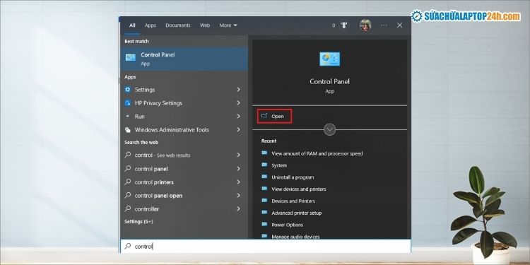 Nhấn Open để truy cập cài đặt Control Panel