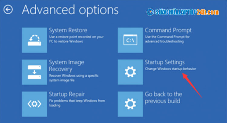 Chọn Startup setting như trên hình