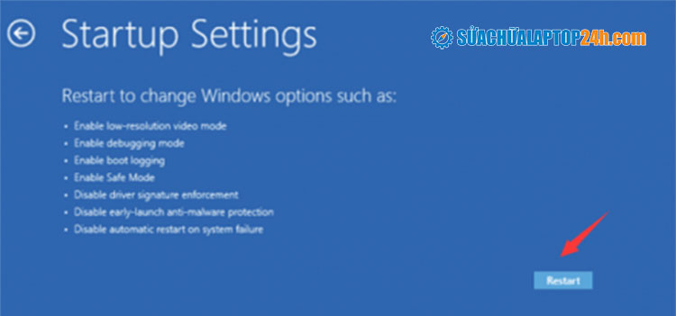 Màn hình xuất hiện nút Restart