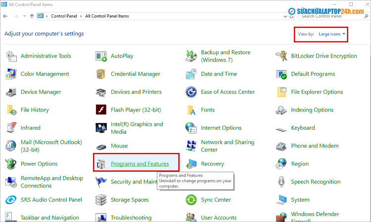 Chọn Programs and Features như hình