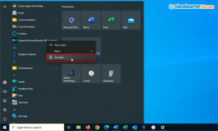 Chọn Uninstall để xóa ứng dụng không cần thiết khỏi máy tính