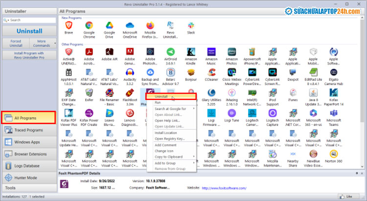 Chọn Uninstall để bắt đầu xóa ứng dụng