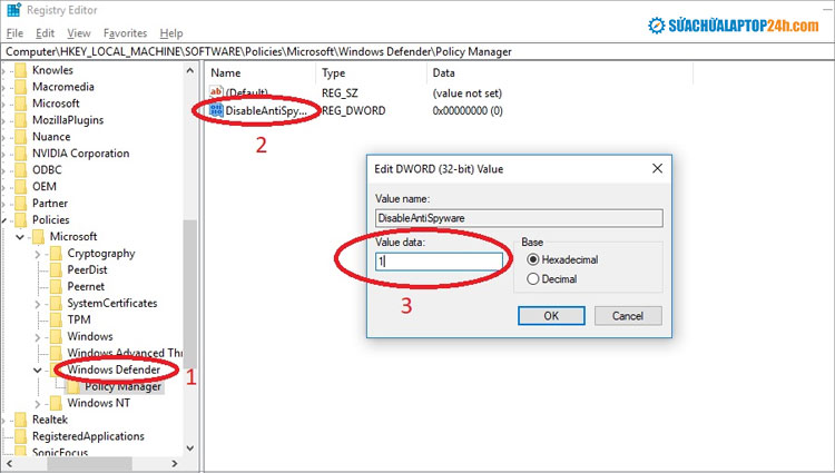 Chọn Windows Defender