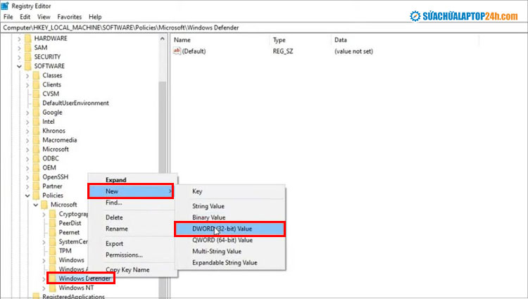 Chọn DWORD (32-bit) Value