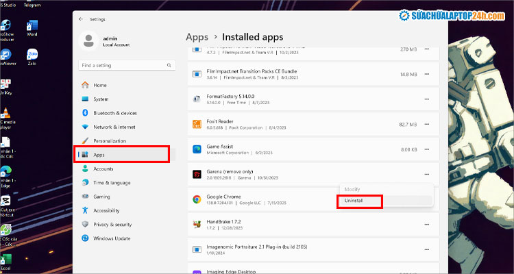 Nhấn Uninstall để gỡ cài đặt ứng dụng không cần thiết