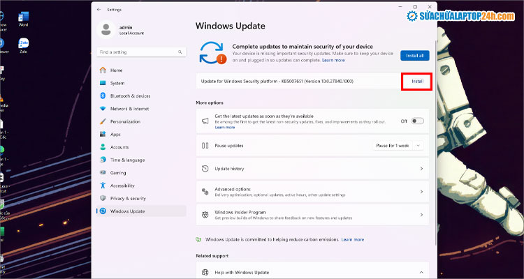 Chọn Install để cập nhật phiên bản hệ điều hành mới