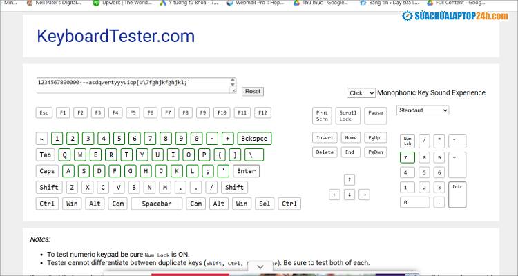 Ấn lần lượt các phím để kiểm tra