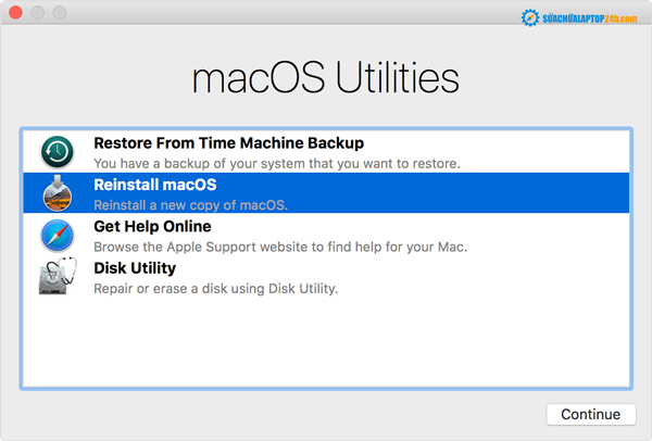 Vào Reinstall macOS trong macOS Ulitities