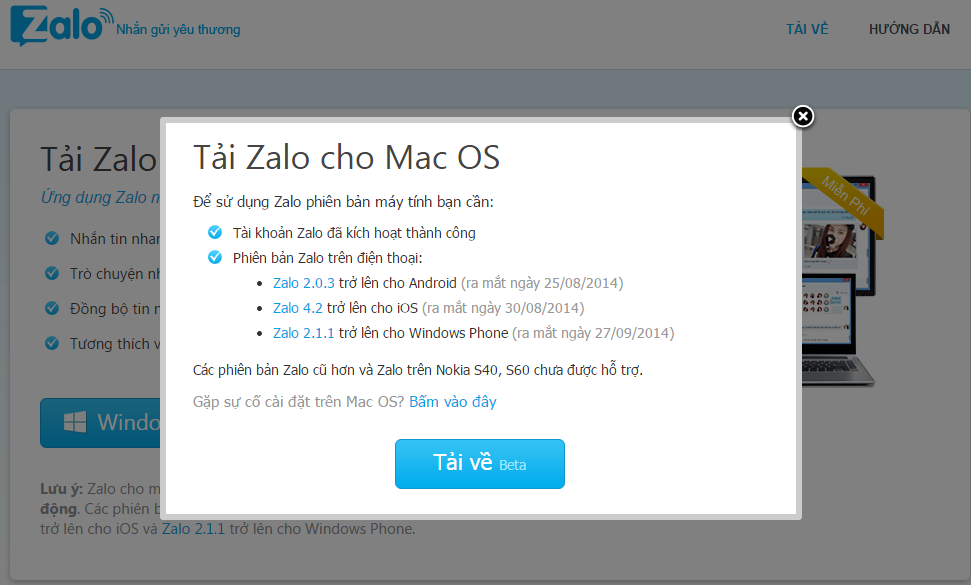 cài đặt phần mềm zalo miễn phí cho macbook