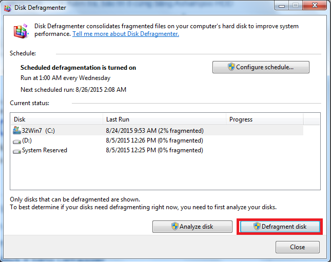 Chống phân mảnh ổ cứng trong Windows 7