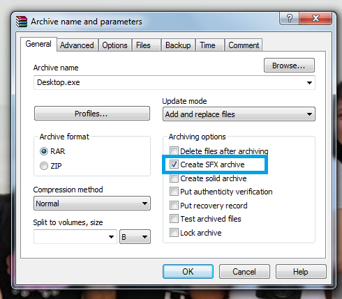 Tạo file tự giải nén và đặt mật khẩu cho file nén