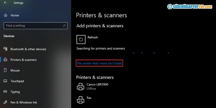 Chọn The printer that I want isn’t listed