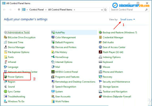 Thay đổi biểu tượng thành Nhỏ để dễ dàng chọn Power Options