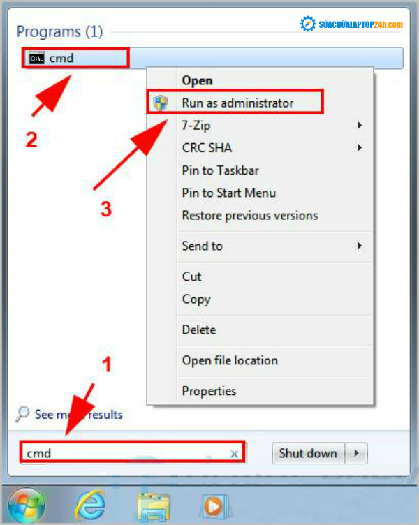 Nhập cmd vào hộp tìm kiếm