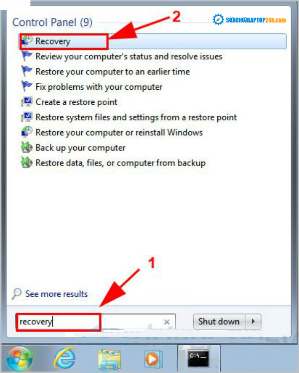 Nhập “recovery“ sau đó bấm chọn Recovery trong danh sách kết quả.